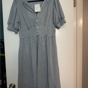 LuLaRoe Blue and White Striped Midi Dress